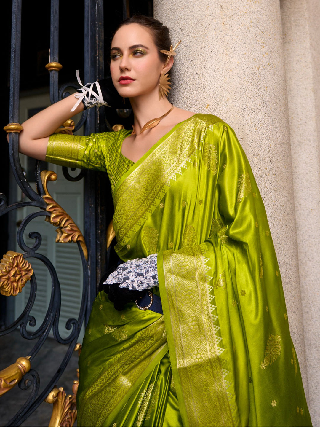 Vibrant color luxurious fabric exclusive attire crafted for elegance and style.