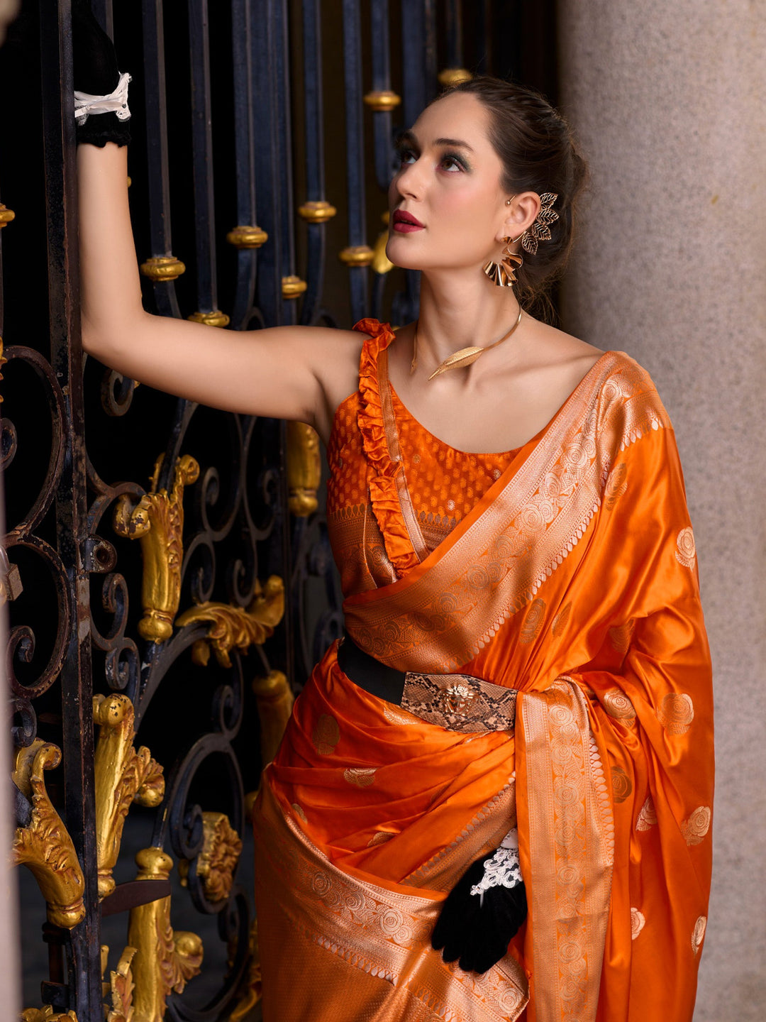 Vibrant color luxurious fabric exclusive attire crafted for elegance and style.