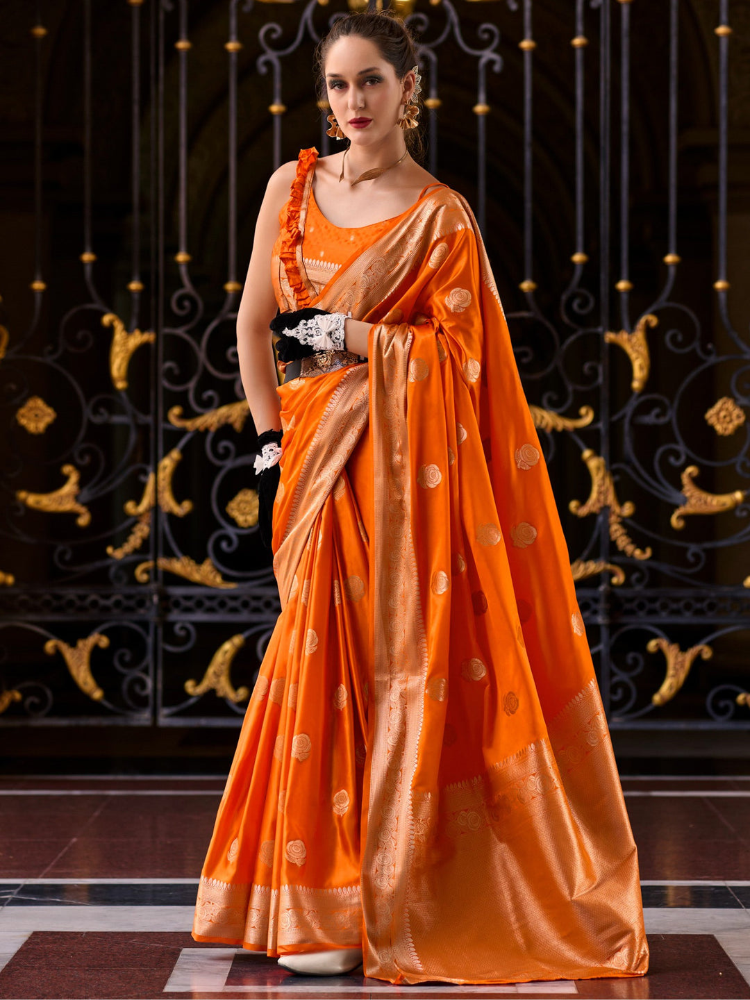 Orange silk saree crafted for elegance and style.