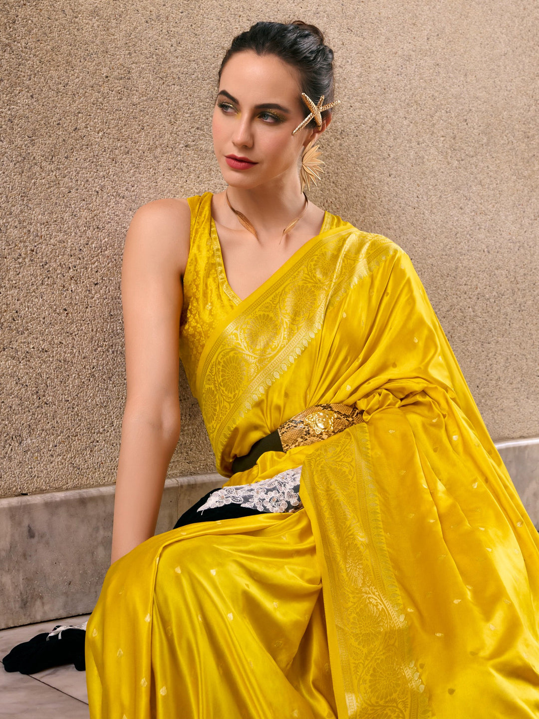 Vibrant color luxurious fabric exclusive attire crafted for elegance and style.