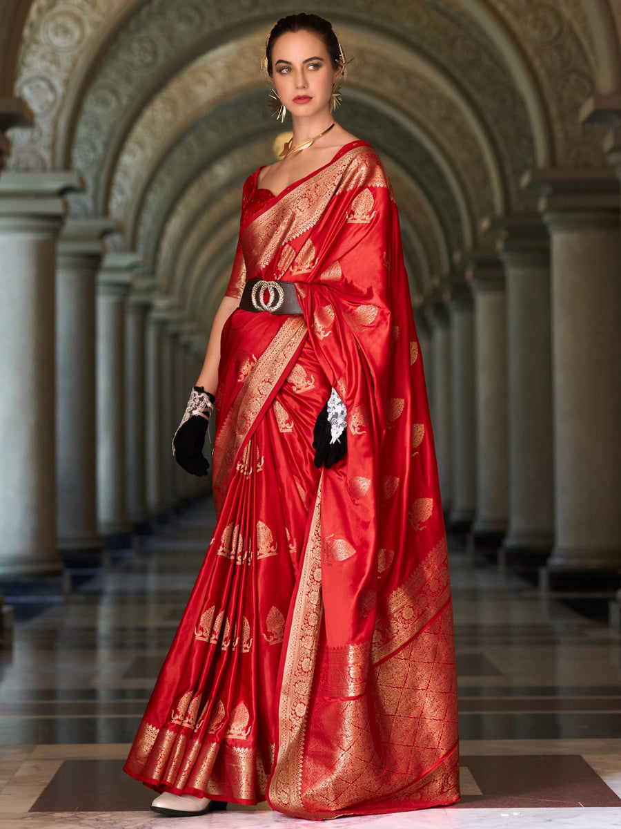 Red silk saree crafted for elegance and style.