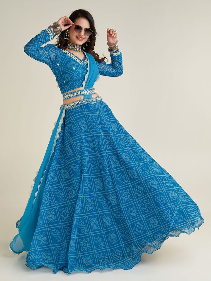 Versatile Sky-Blue Lehenga Choli | Lightweight Georgette with Mirror Work