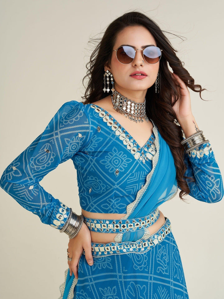 Versatile Sky-Blue Lehenga Choli | Lightweight Georgette with Mirror Work