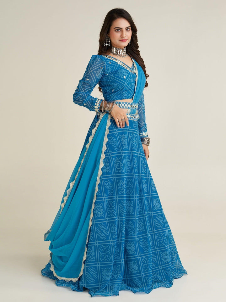 Versatile Sky-Blue Lehenga Choli | Lightweight Georgette with Mirror Work