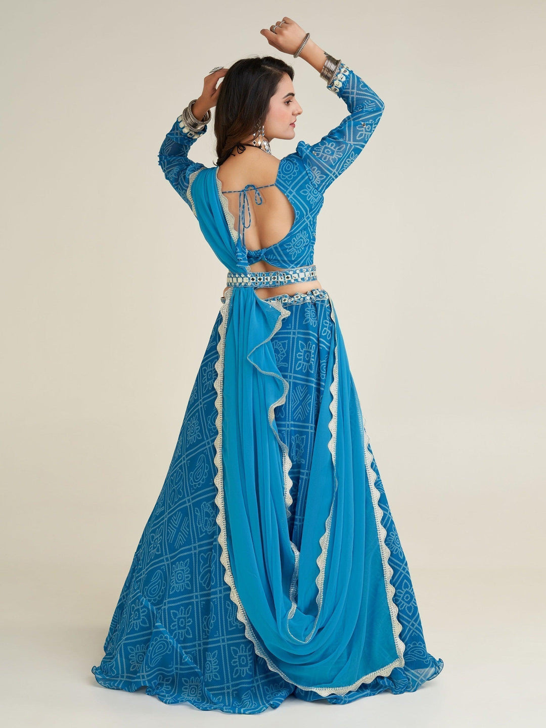 Versatile Sky-Blue Lehenga Choli | Lightweight Georgette with Mirror Work