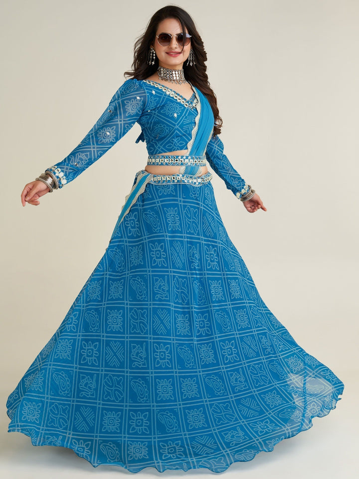 Versatile Sky-Blue Lehenga Choli | Lightweight Georgette with Mirror Work