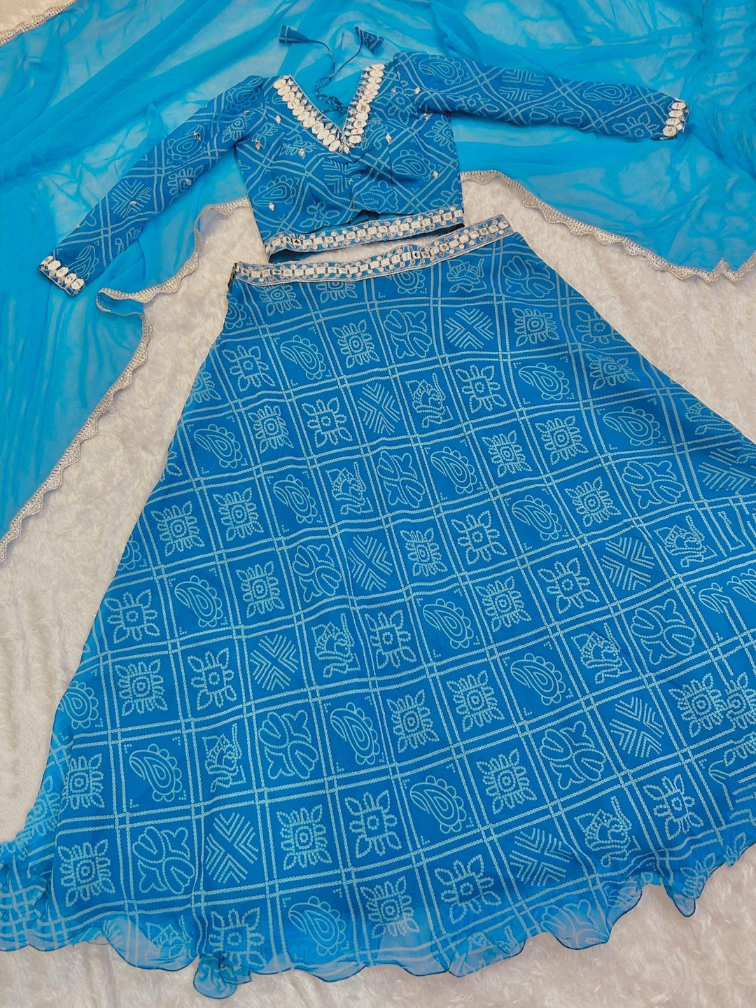 Versatile Sky-Blue Lehenga Choli | Lightweight Georgette with Mirror Work