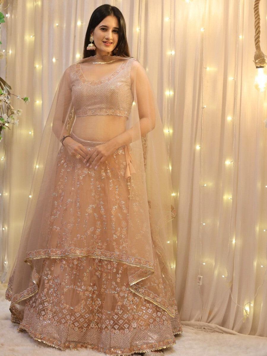 Luxury Peach Lehenga Choli | Customizable Wedding Wear with Dupatta