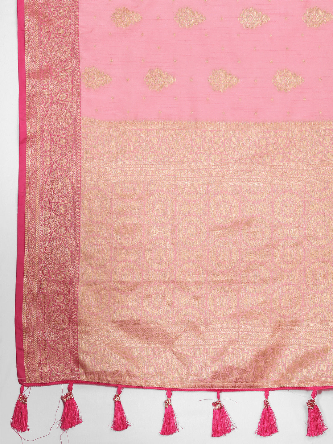 Classic pink soft Katan silk saree featuring a beautiful zari-adorned pallu, ideal for special events