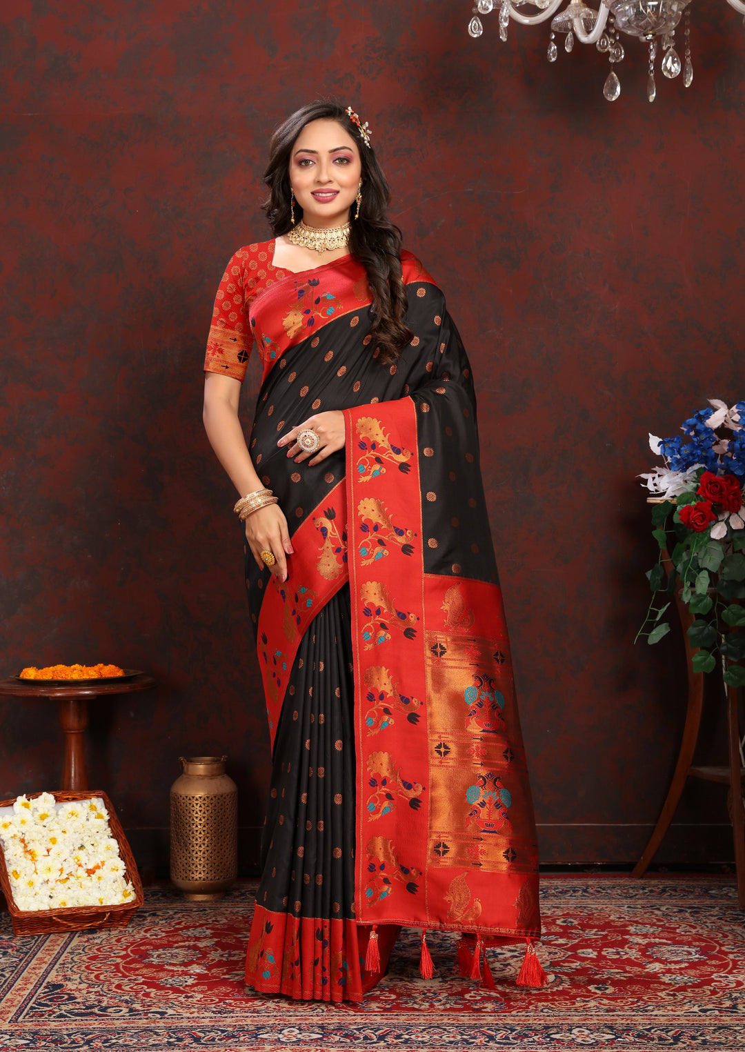 Beautiful purple Paithani Saree with zari border, perfect for wedding celebrations in the USA.