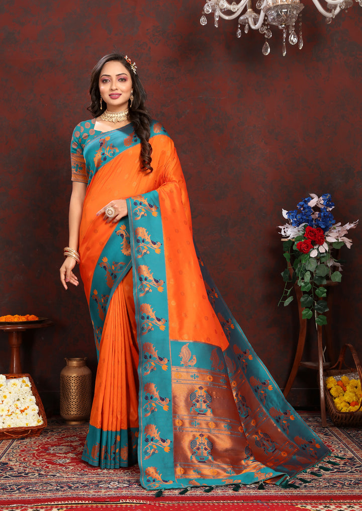 Elegant black Paithani Saree with zari border, ideal for weddings in the USA.