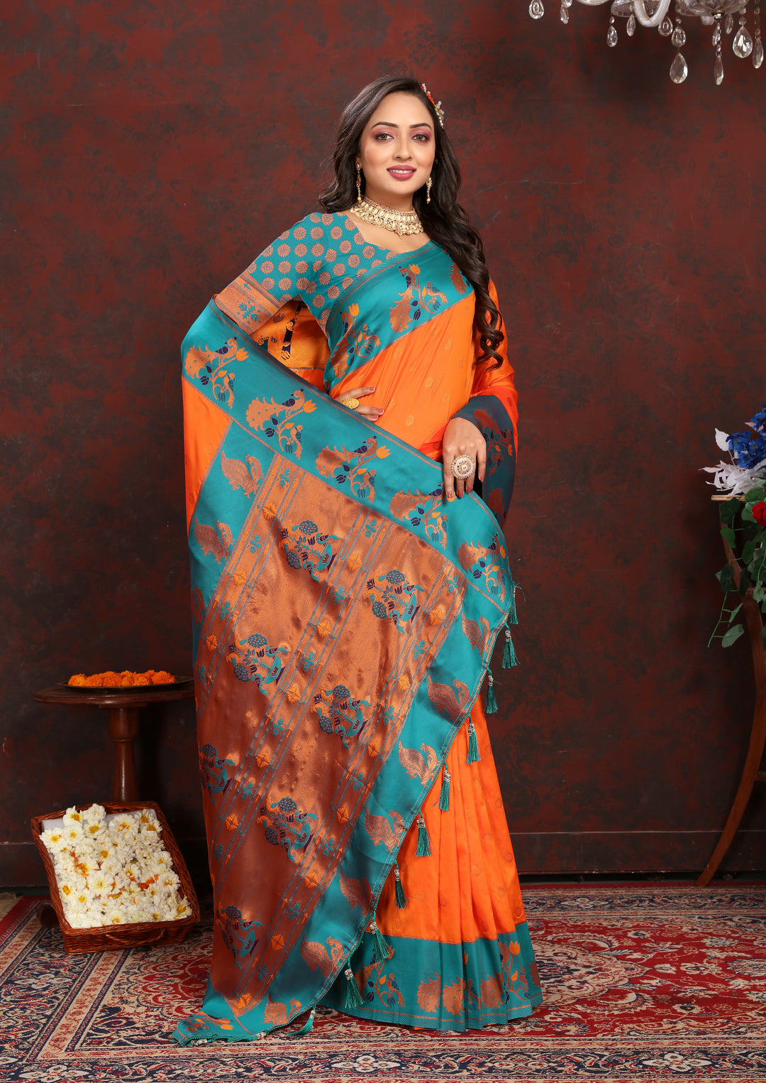 Traditional black Paithani Saree with zari border, great for USA wedding celebrations.