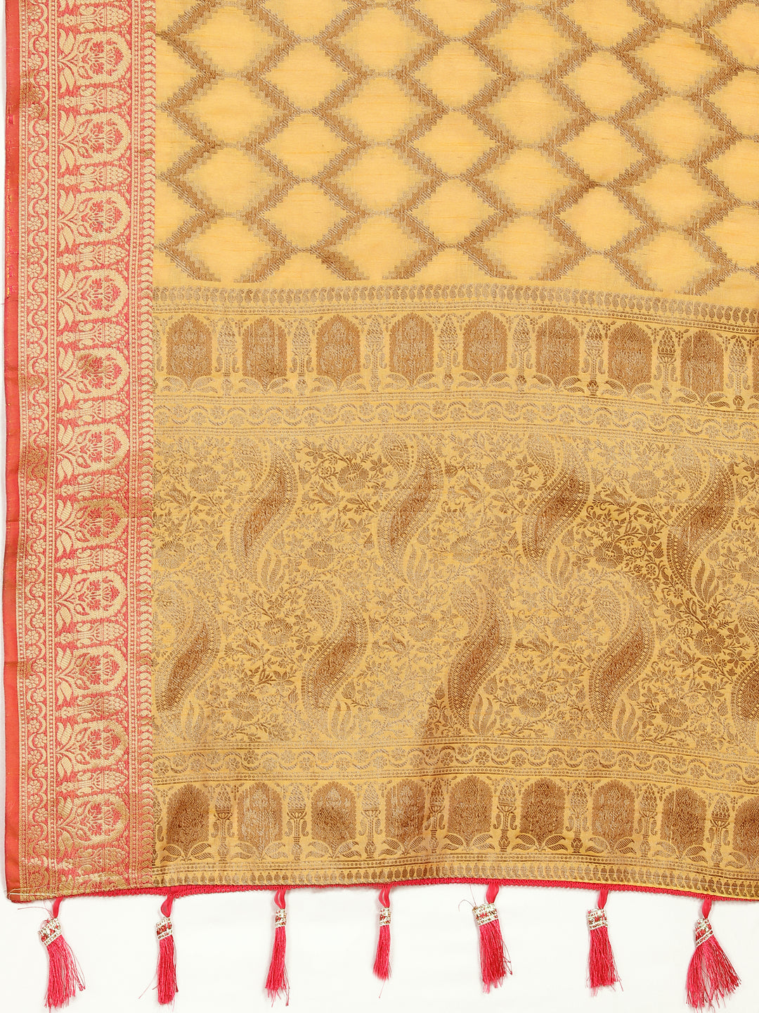 Designer yellow silk saree with delicate zari work, perfect for traditional events and ceremonies.