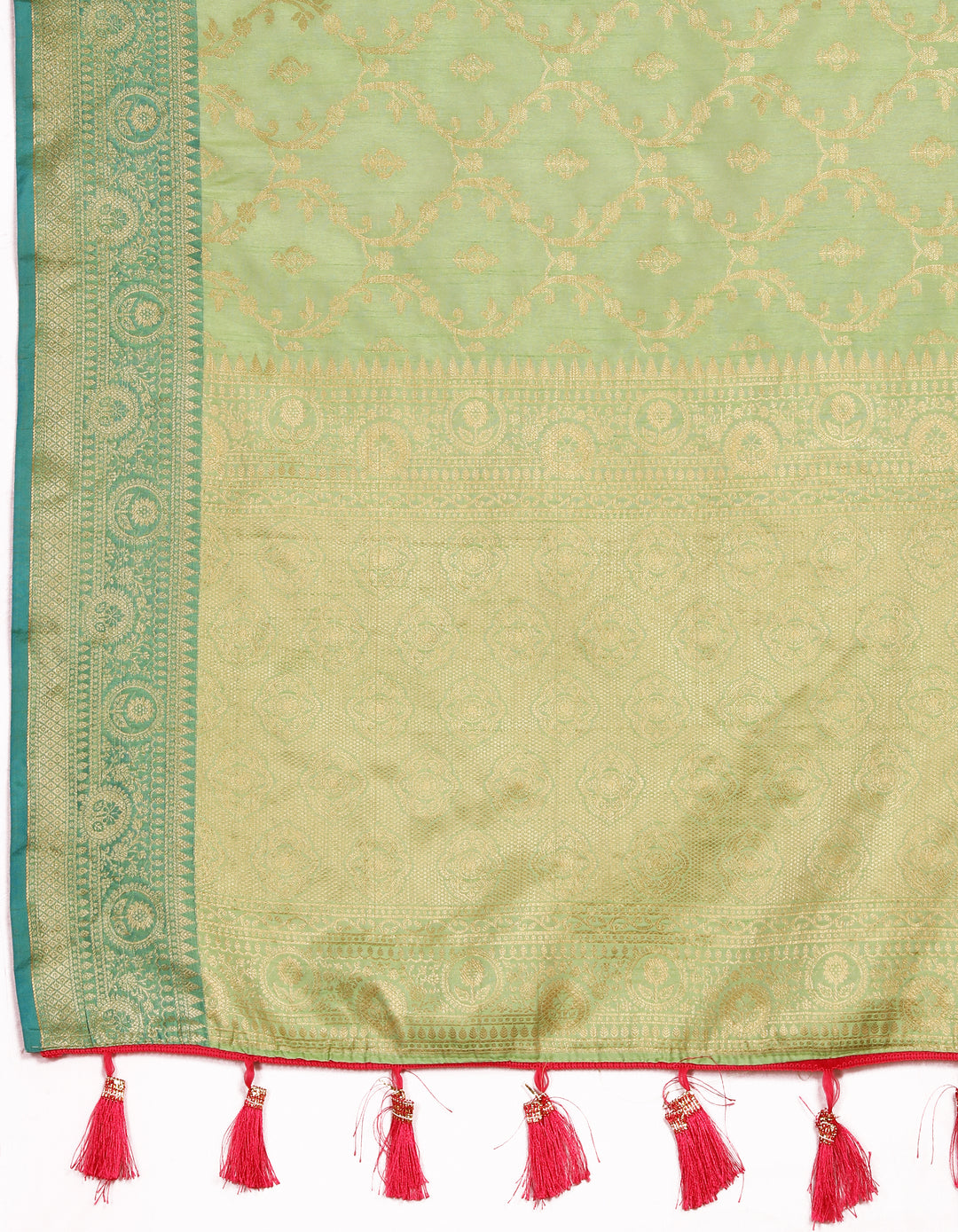 Sophisticated pista green Katan silk saree with exquisite zari weaving, perfect for cultural events.