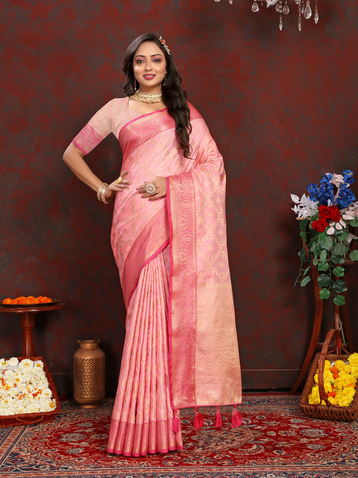 Classic sea-blue soft Katan silk saree featuring rich zari work and matching blouse piece for refined celebrations.