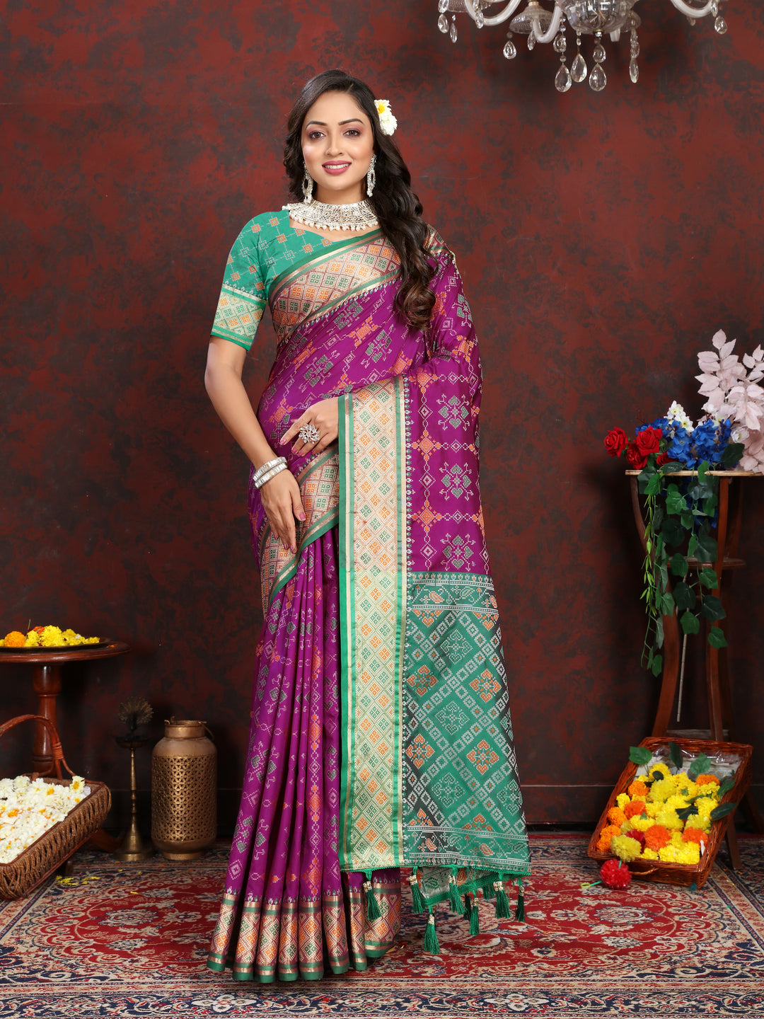 Royal Purple Patola Silk Saree with intricate meenakari work and dreamy pallu style for special occasions.