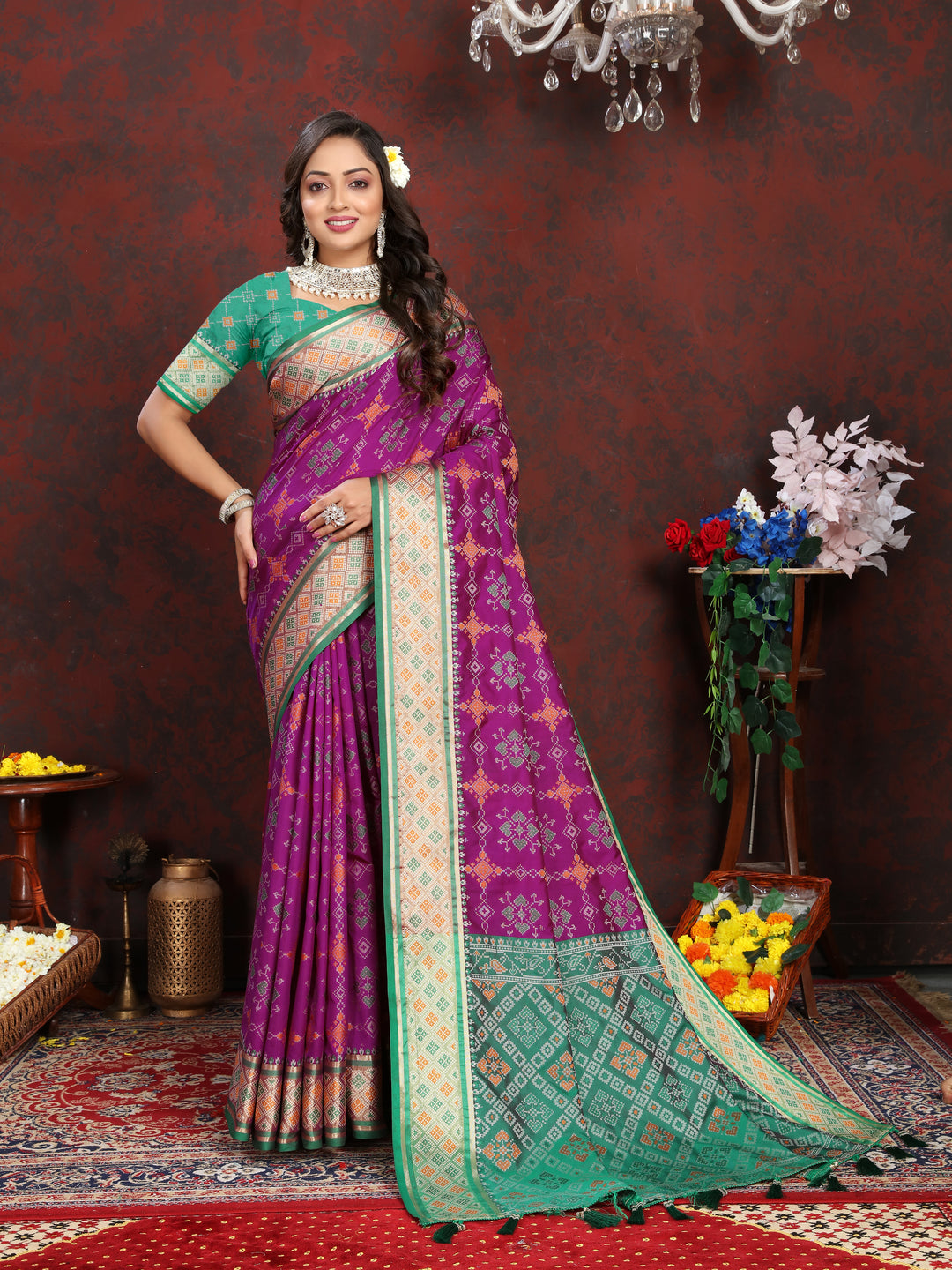 Stunning Purple Silk Saree with beautiful meenakari work and a dreamy pallu design for weddings.