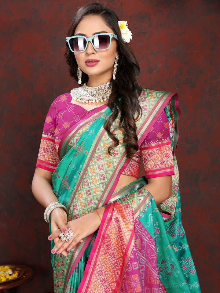 Premium Sea-Green Silk Saree with rich meenakari details and dreamy pallu design for weddings.