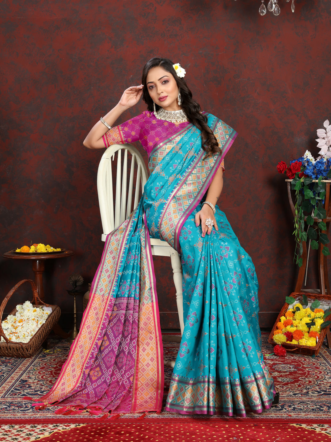 Stunning Sea-Blue Silk Saree featuring dazzling meenakari work and a stylish pallu for festive celebrations.