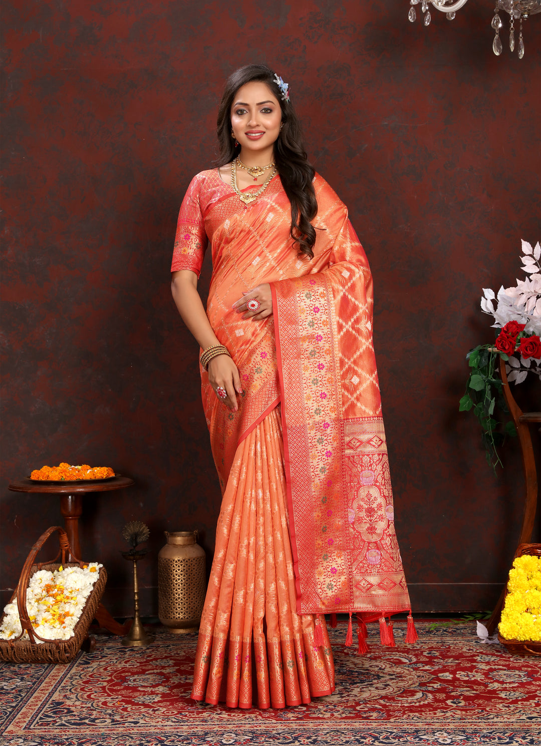 Vibrant sky blue Designer Organza sari with intricate accents, ideal for festive occasions.