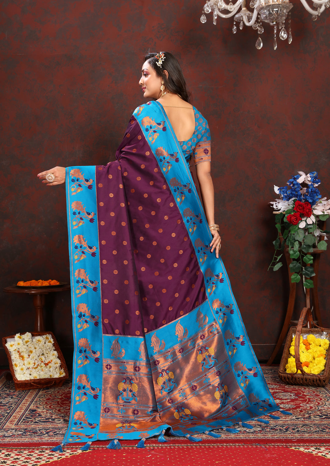 Pink Paithani Saree with zari border, perfect for traditional Indian weddings in the USA.