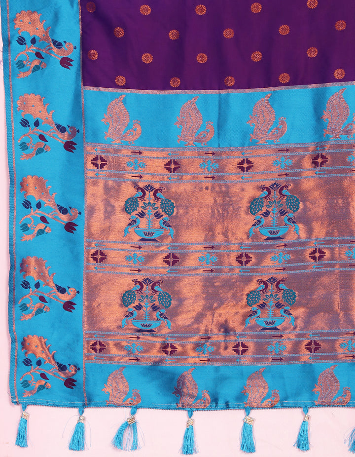 Elegant sea-blue Paithani Saree with contrast zari border, perfect for bridal wear in the USA.