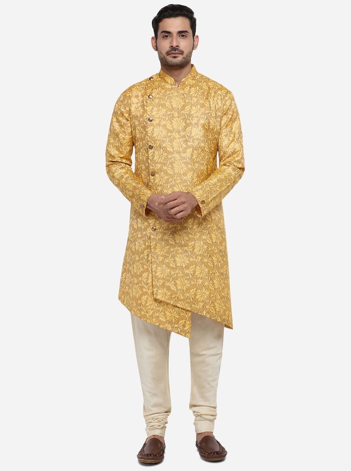 Stylish mustard yellow kurta pajama offering all-day comfort and style.