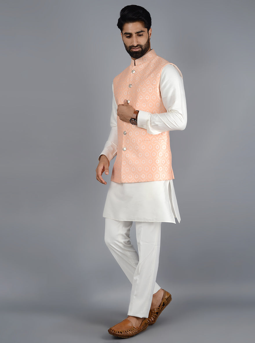 Peach Bandhgala Jacket | Make a Statement at Weddings with Style