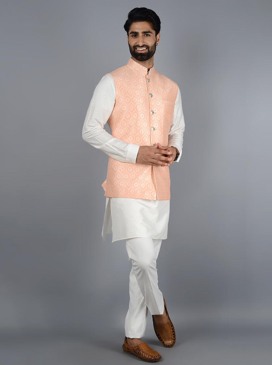 Peach Bandhgala Jacket | Make a Statement at Weddings with Style