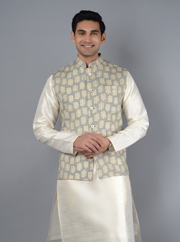 Grey & Beige Bandhgala Jacket | Perfect for Weddings and Events