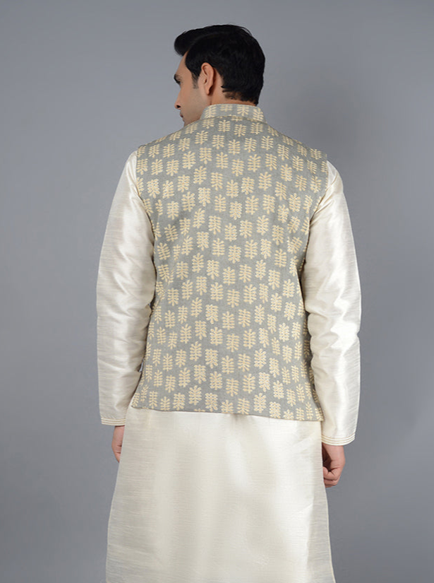 Grey & Beige Bandhgala Jacket | Perfect for Weddings and Events