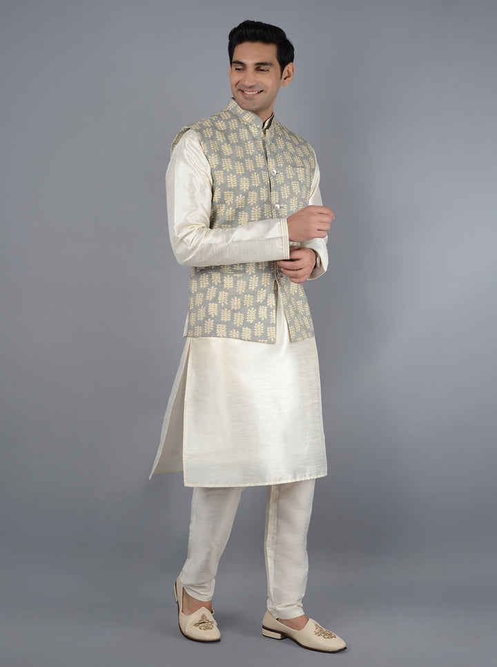 Grey & Beige Bandhgala Jacket | Perfect for Weddings and Events