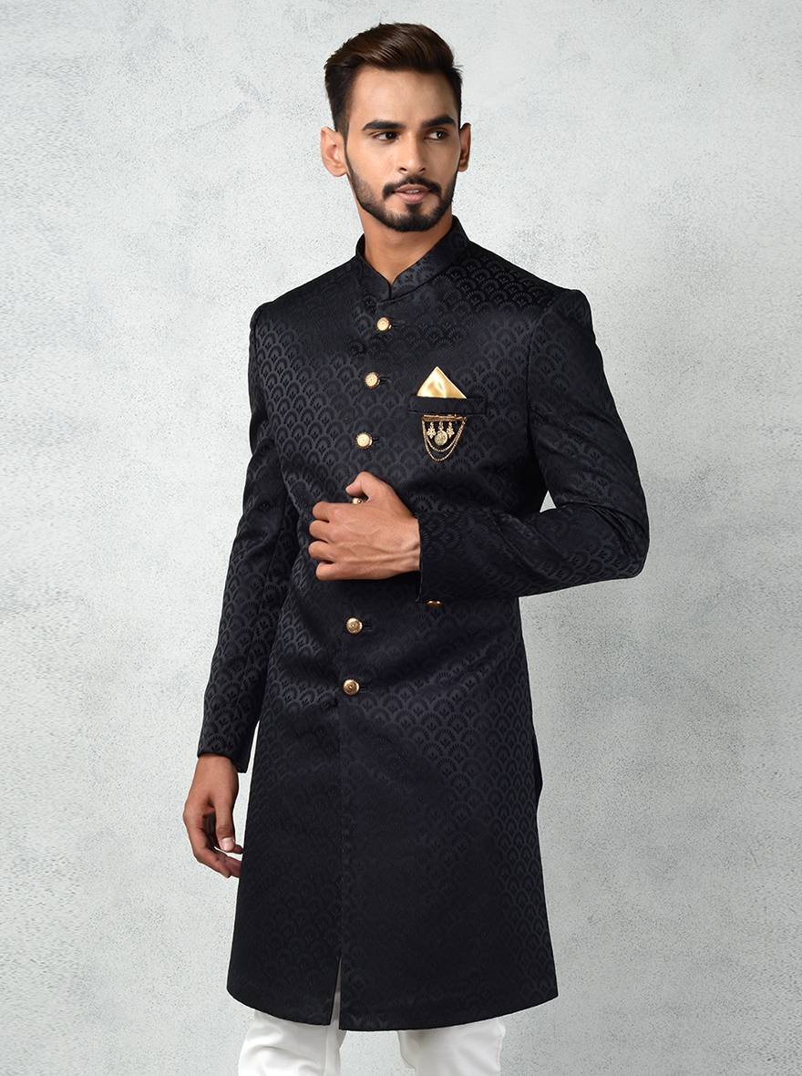 Stand out in the Black Indo Western attire, showcasing intricate details and luxurious fabric for formal events.