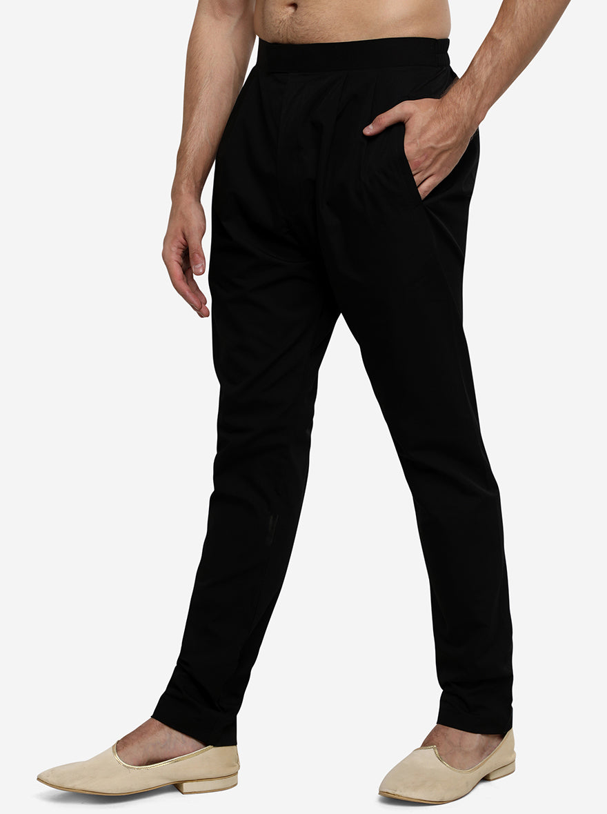 Elevate your ethnic wardrobe with these comfortable black Aligadhi trousers, designed for versatile wear.