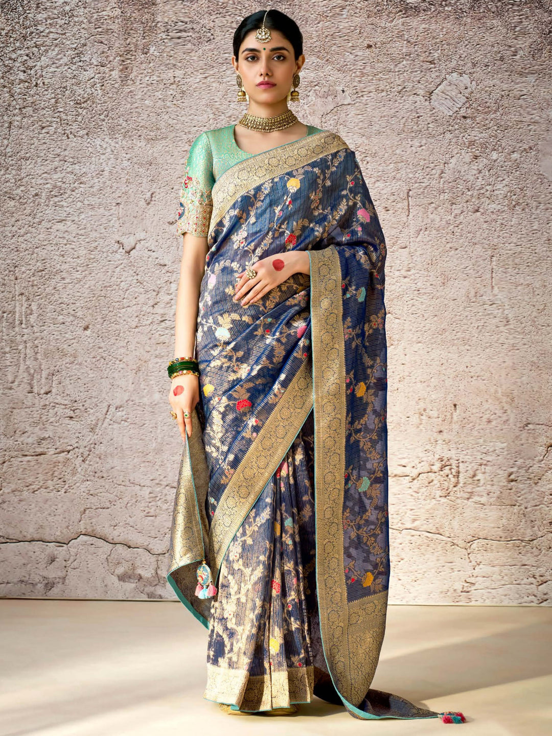 Blue silk saree crafted for elegance and style.