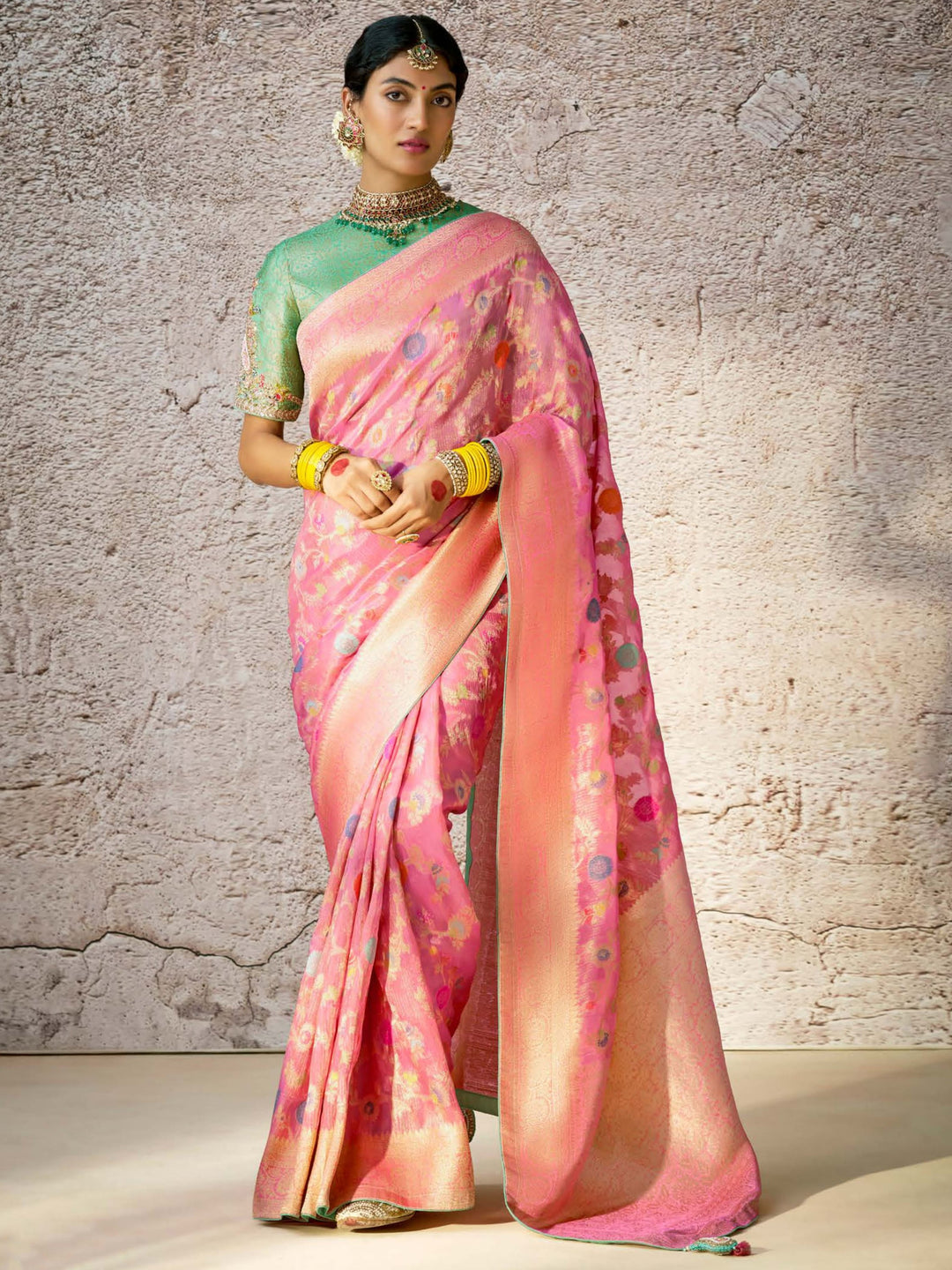 Pink silk saree crafted for elegance and style.