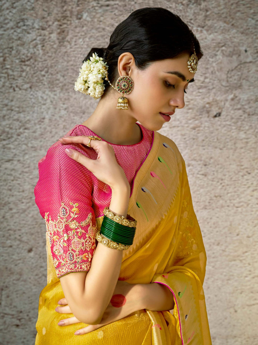 Vibrant color luxurious fabric exclusive attire crafted for elegance and style.