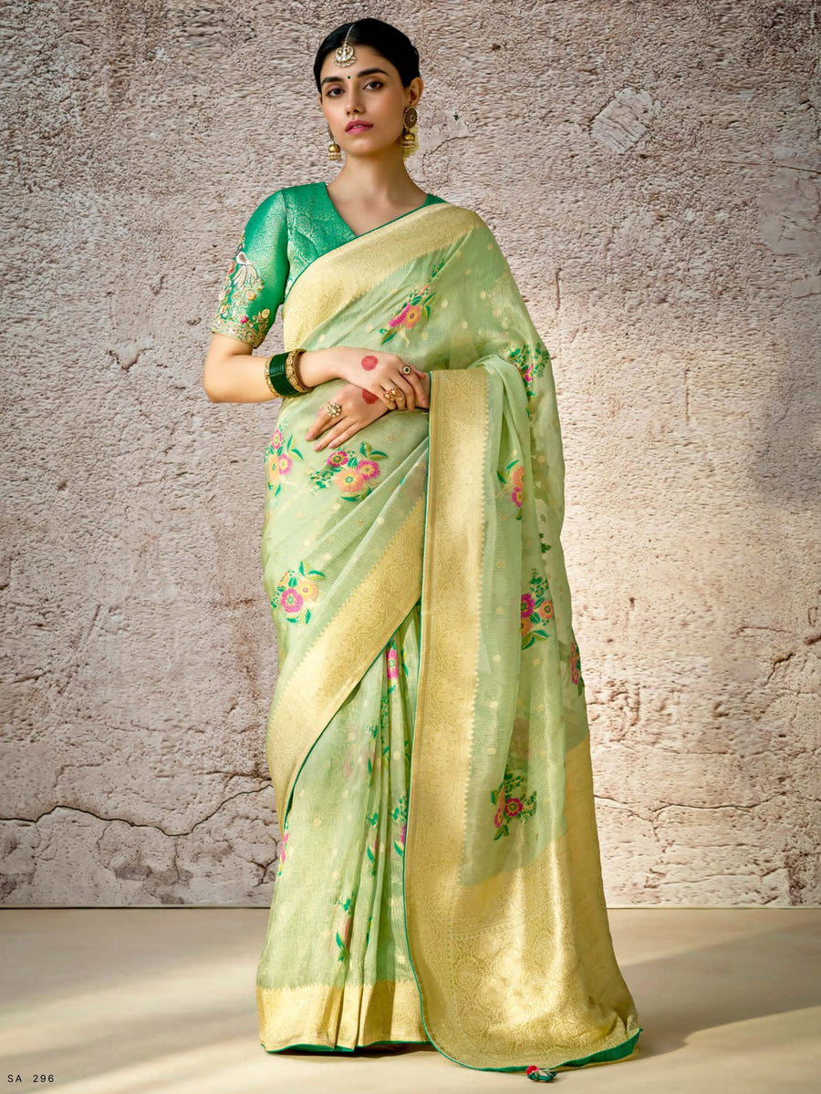 Green silk saree crafted for elegance and style.