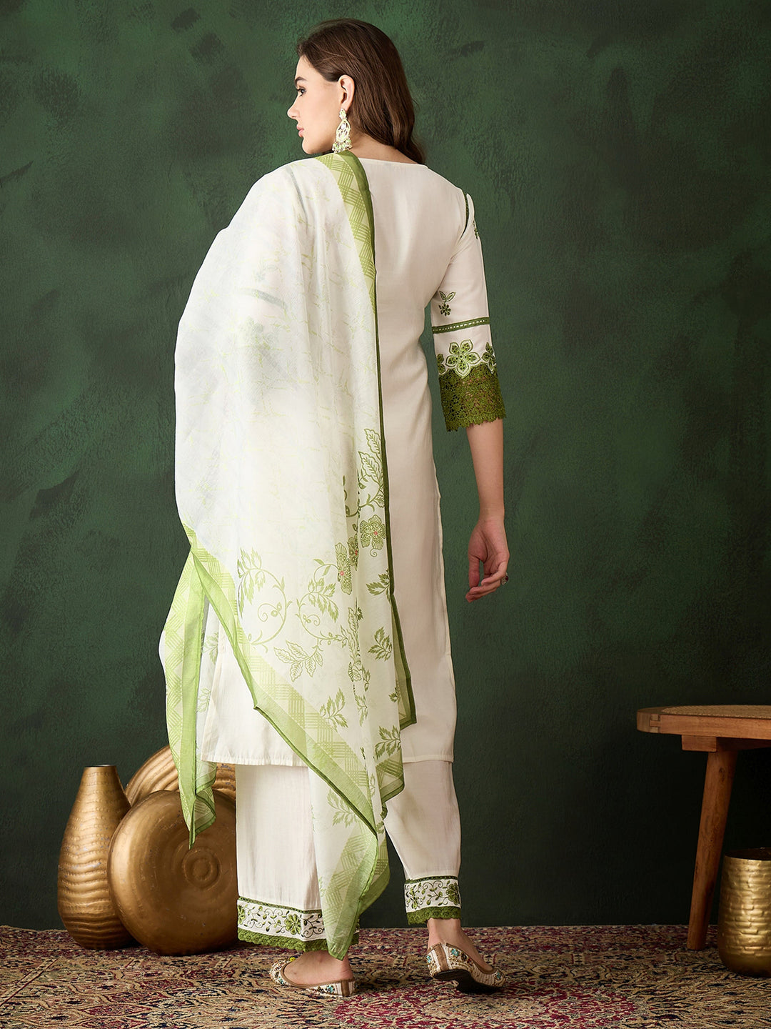 Attractive Olive Green Embroidered Silk Festival Wear Pant Suit