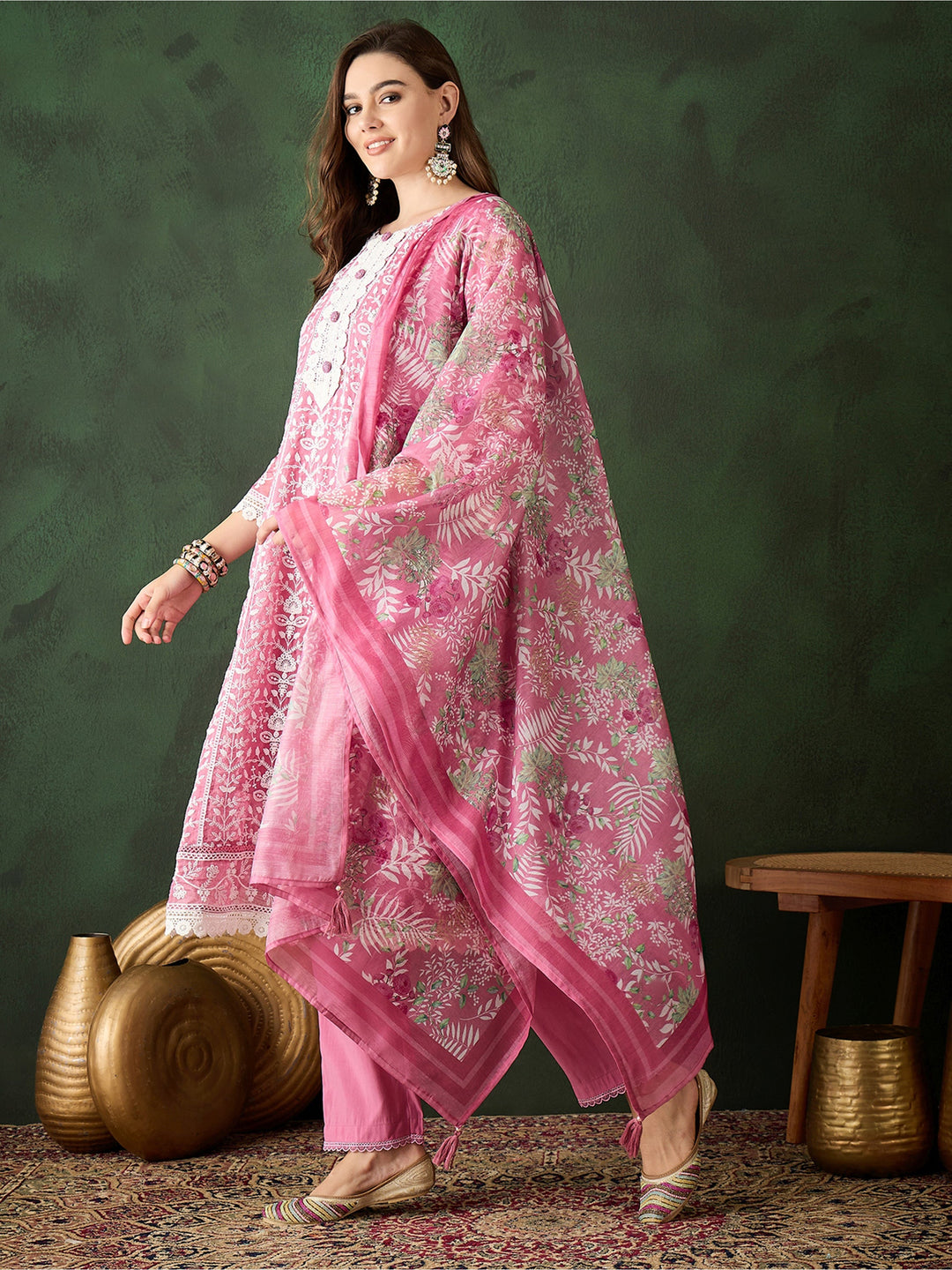 Gorgeous Pink Embroidered Organza Festival Wear Pant Suit