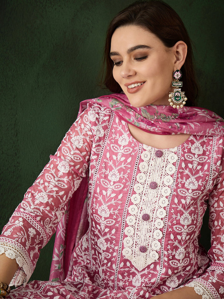 Gorgeous Pink Embroidered Organza Festival Wear Pant Suit