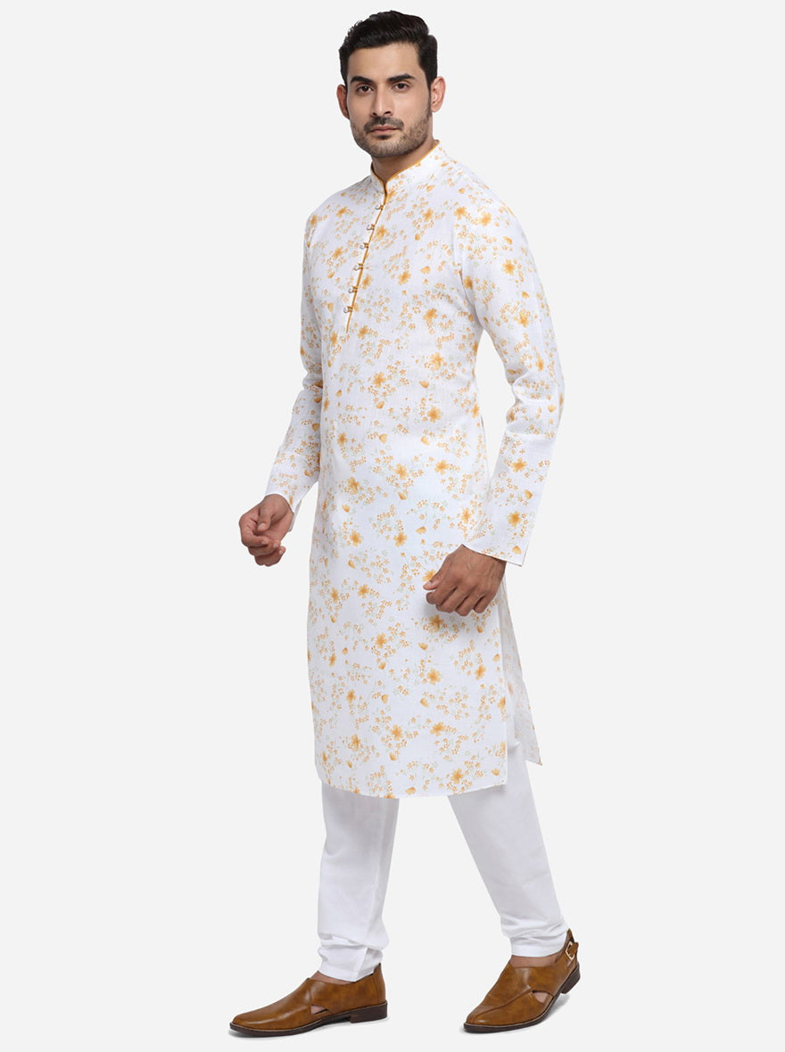 Stylish off-white and orange kurta pajama offering comfort and style.