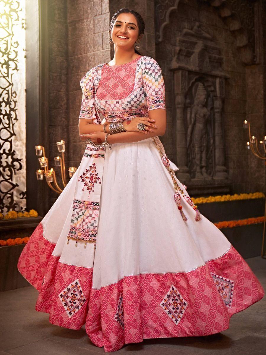 White Cotton Lehenga Choli | Traditional Navratri Outfit with Modern Flair