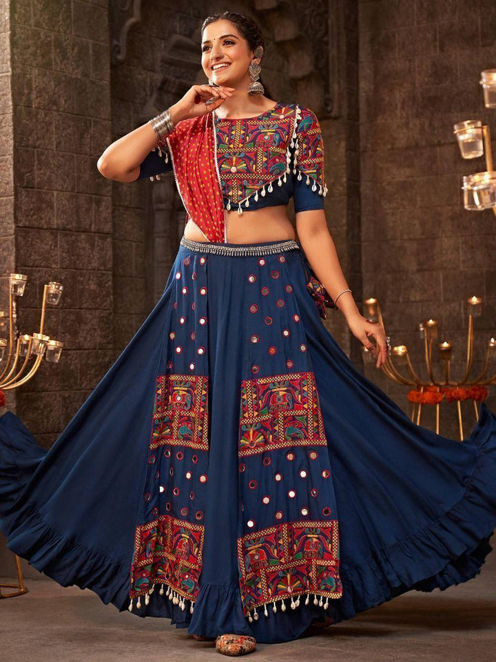 Blue Festive Wear Lehenga Choli | Traditional Look with Mirror Work