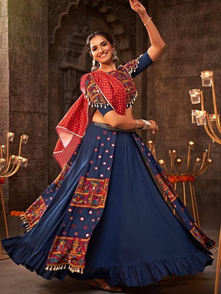 Blue Festive Wear Lehenga Choli | Traditional Look with Mirror Work