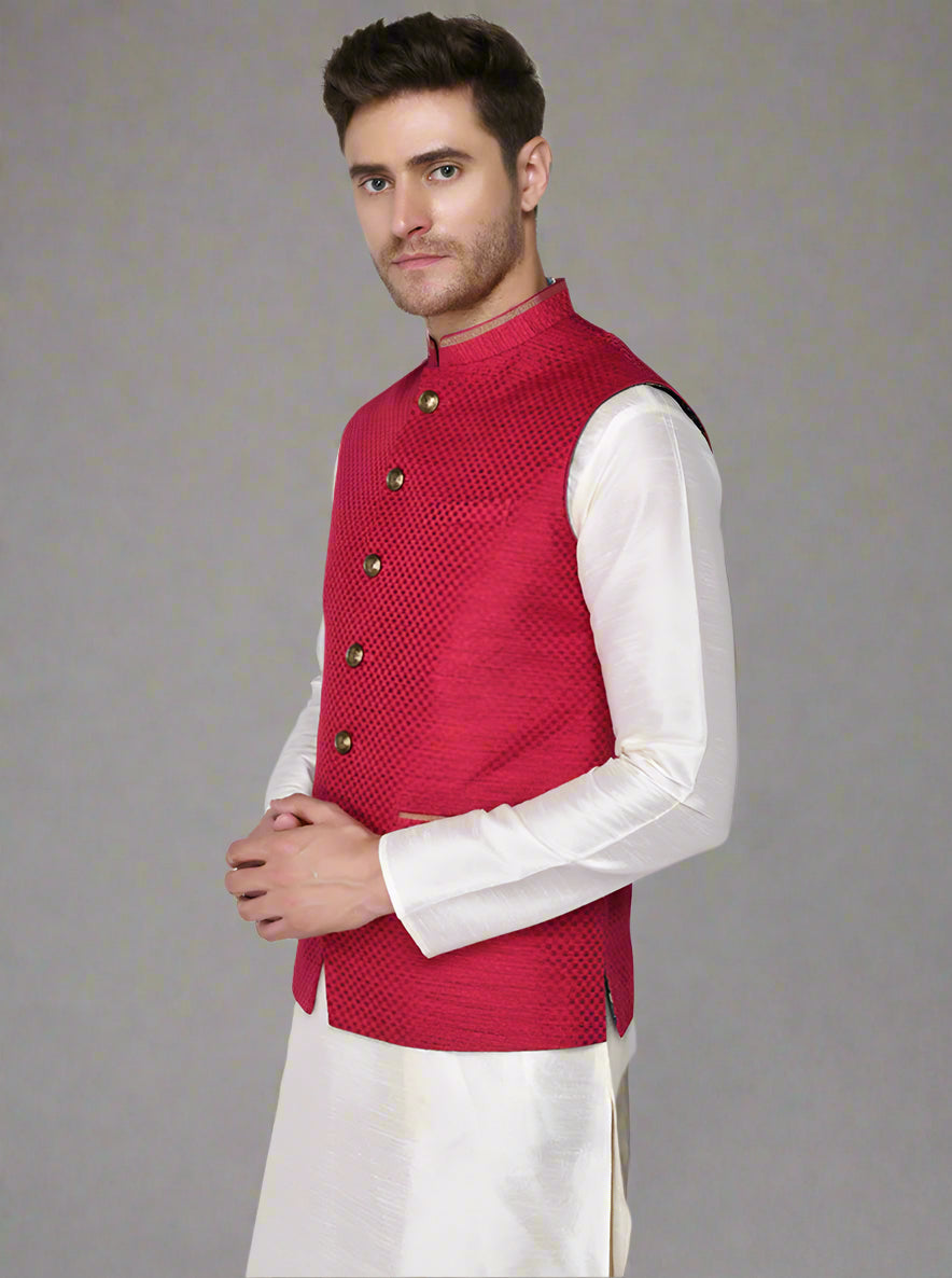 Elegant self-textured pink waistcoat crafted from Jacquard, perfect for making a statement at gatherings.