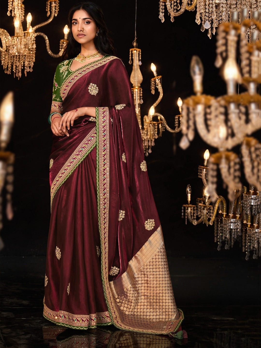 Green silk saree crafted for elegance and style.