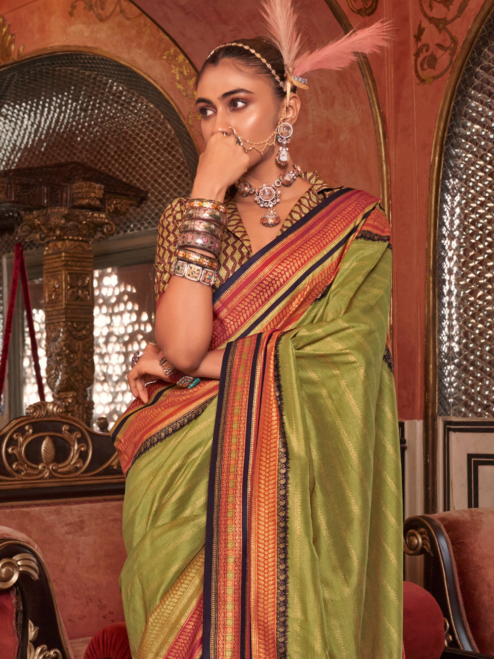 Vibrant color luxurious fabric exclusive attire crafted for elegance and style.