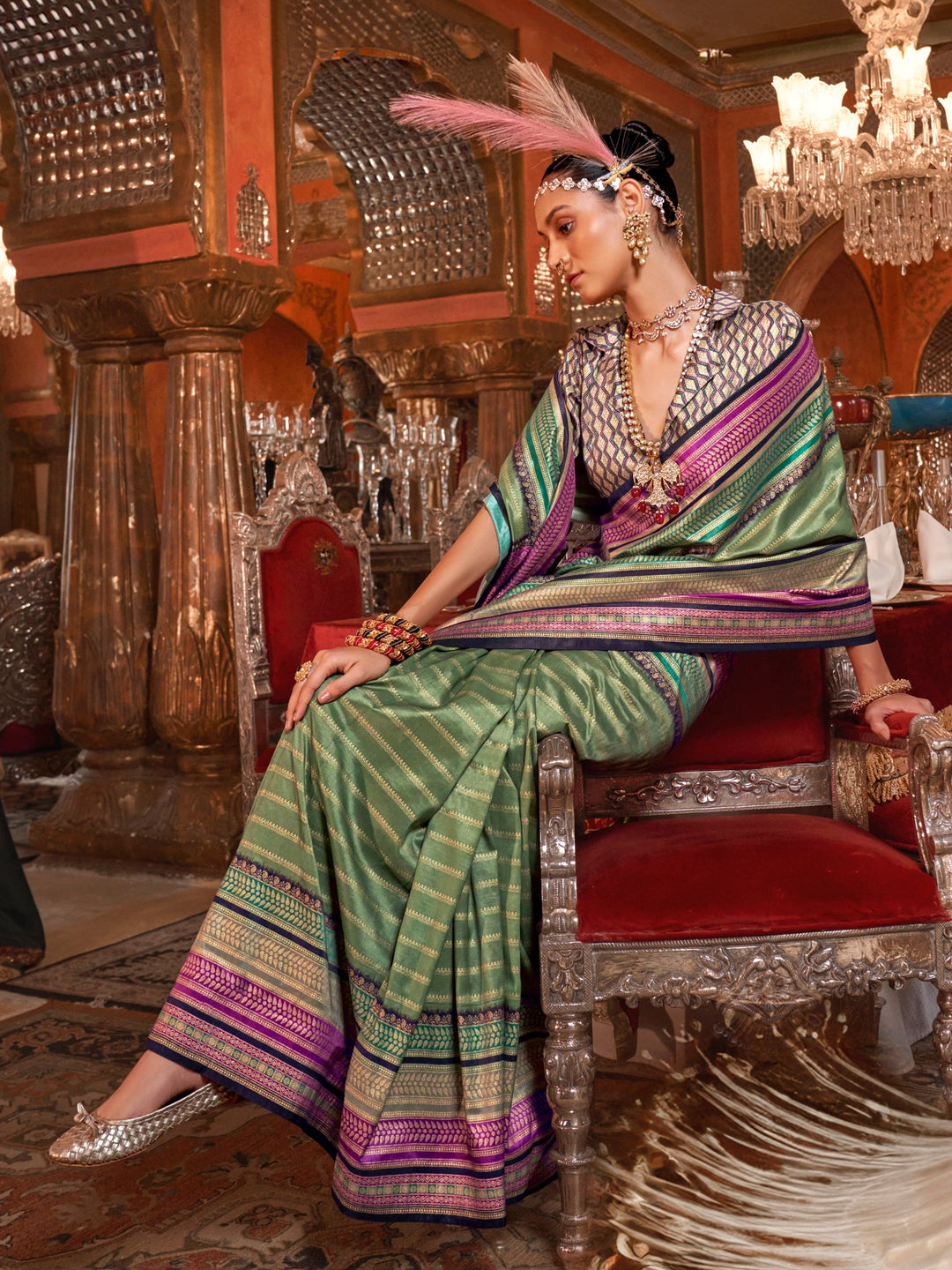 Vibrant color luxurious fabric exclusive attire crafted for elegance and style.