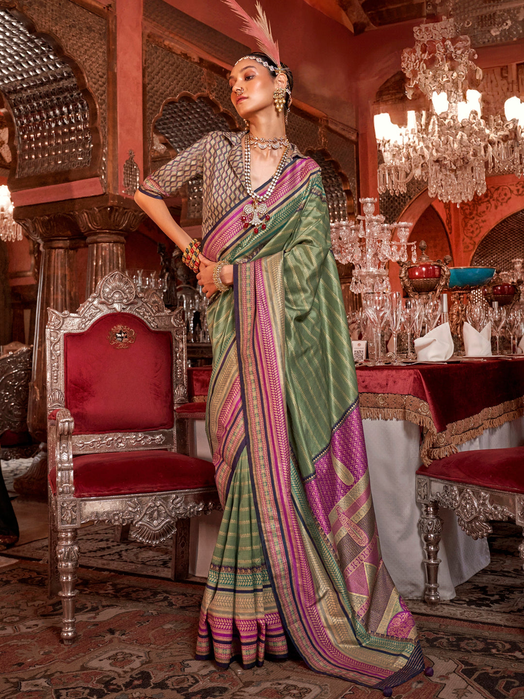 Green silk saree crafted for elegance and style.